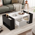 Table basse 105x60x40, 5cm avec 1 tiroir et 4 compartiments ouverts, aggloméré et mdf, noir et blanc Table basse 105x60x40, 5cm avec 1 tiroir et 4 compartiments ouverts, aggloméré et mdf, noir et blanc