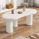 Table basse 107x57x40, 5 cm, plateau en mdf, 3 pieds en pvc, blanc