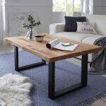 Table basse 110x70x45 cm en chne massif et pieds en mtal noir