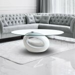 Toscohome - table basse 115x65 cm avec plateau ovale en verre et cadre blanc brillant - miranda Toscohome - table basse 115x65 cm avec plateau ovale en verre et cadre blanc brillant - miranda
