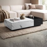 M&s - table basse 120x60x28 cm effet marbre noir et blanc