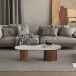 M&s - table basse 120x60x40 cm en bois de manguier avec travertin beige