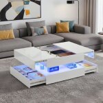 Table basse 78x78x43 cm avec �clairage ambiant rgb, 2 tiroirs, espace de rangement cach�, design laqu� ...