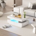 Hauss spole - table basse 80x50x36 cm, led, 4 tiroirs + 3 compartiments, surface brillante, design moderne ...