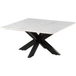 Massivmoebel24. de - table basse 90x90 marbre blanc / pied central en fer noir barcelona 316