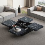 Redom table basse 90x90x25cm aspect marbre panneau de particules design moderne noir