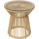 Table basse d'appoint de jardin style cosy � 40 cm plateau verre r�sine filaire beige