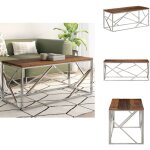 Table basse argent� inox et bois de m�l�ze massif - table basse - meuble salon - table d'appoint - table ...