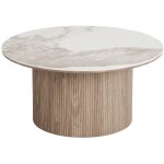 Azura home design ? table basse fixe ronde 80 cm ? plateau c�ramique effet marbre clair ? socle bois ...