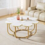 Tribesigns table basse blanc et or, 100 cm table basse moderne en forme de fleur avec plateau en faux ...