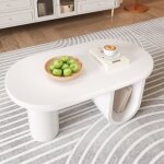 Table basse, blanc, pied en u, ovale
