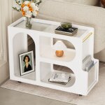 Table basse blanc avec roulettes verrouillables, table d'appoint blanc avec verre trempé nervuré de 5 ... Table basse blanc avec roulettes verrouillables, table d'appoint blanc avec verre trempé nervuré de 5 ...