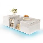 Table basse blanche moderne 120 x 50 x 38, 5 cm avec �clairage led, plateau laqu� brillant, design �pur� ...
