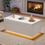 Table basse blanche multifonction 95x48x40 cm - hauteur réglable, 2 tiroirs, led et plateau relevable, ... Table basse blanche multifonction 95x48x40 cm - hauteur réglable, 2 tiroirs, led et plateau relevable, ...