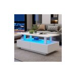 Table basse blanche, table basse rectangulaire 2 couche avec 2 tiroirs, led contrôlée par application ... Table basse blanche, table basse rectangulaire 2 couche avec 2 tiroirs, led contrôlée par application ...