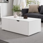 Table basse blanche relevable multifonction avec tiroirs et portes coulissantes, espace modulable, adapte ...