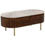 Table basse en bois de manguier et marbre sienne