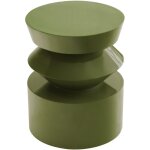 Table basse bout de canap� effet laqu� vert olive diam 40 cm