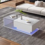 Hauss spole - table basse brillante 100x50x32 cm, plateau en verre, 1 tiroir, anti - rayures, éclairage ... Hauss spole - table basse brillante 100x50x32 cm, plateau en verre, 1 tiroir, anti - rayures, éclairage ...