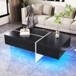 Table basse brillante colorblock noir / blanc 100x50x34, 5 cm avec led contr�l�e par appli - design moderne ...