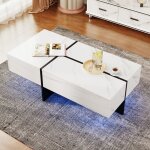 Table basse brillante, structure en imitation marbre blanc et table assortie en noir, meuble de salon, ... Table basse brillante, structure en imitation marbre blanc et table assortie en noir, meuble de salon, ...