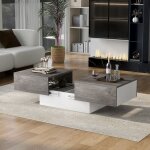 Okwish - table basse grise brillante avec espace de rangement, table de salon extensible, 102x60x40 cm ...