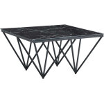 Table basse carr� gize pied m�tal noir et plateau en verre 80x80 cm - marbr� noir