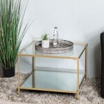 Table basse carre 60x45 cm en verre et mtal dor