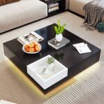 Table basse carrée 72 cm, avec éclairage led, avec coffre de rangement amovible, design color block, ... Table basse carrée 72 cm, avec éclairage led, avec coffre de rangement amovible, design color block, ...