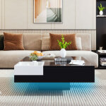 Table basse carr�e 72x72x30 cm, laque haut brillant, 1 bo�te de rangement amovible, �clairage led, en ...