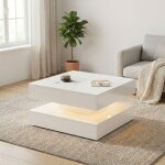 Table basse carr�e 78x78cm avec led, table d'appoint, table de salon avec 2 tiroirs push - to - open ...