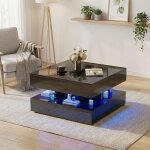 Table basse carr�e 78x78cm avec led, table d'appoint, table de salon avec 2 tiroirs push - to - open ...