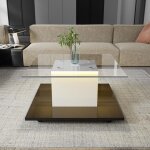Table basse carrée 80 cm, éclairage led, avec plateau en verre, equipée de roulettes pivotantes, brillance, ... Table basse carrée 80 cm, éclairage led, avec plateau en verre, equipée de roulettes pivotantes, brillance, ...