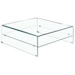 Table basse carr�e 80 x 80 cm avec �tag�re en verre tremp� - ice