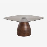 Table basse carr�e 80x80 cm en verre tremp� mariana sklum poign�e en bois fonc�