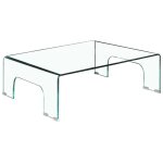 Table basse carr�e 90 x 90 cm avec pieds arqu�s en verre tremp� - ice