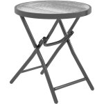 Table basse carre bistro de jardin dia. 60 x 50 cm pliable mtal poxy noir plateau verre tremp