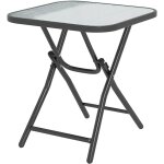 Table basse carre bistro de jardin dim. 45 x 45 x 50 cm pliable mtal poxy noir plateau verre tremp ...