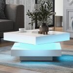 Table basse carre blanche brillante avec plateau pivotant - style techno moderne avec lumire led 16 ...