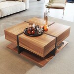 Eifson - table basse carrée brillante 78x78x36 cm, avec 4 tiroirs, couleur unique et design linéaire ... Eifson - table basse carrée brillante 78x78x36 cm, avec 4 tiroirs, couleur unique et design linéaire ...