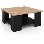 Idmarket - table basse carrée eli noire plateau façon hêtre Idmarket - table basse carrée eli noire plateau façon hêtre