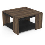 Table basse carr�e avec �tag�re couleur ch�ne fonc� / noir - largeur 80 x profondeur 80 x hauteur 44, ...