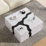 Table basse carr�e g�om�trique, 70 x 70 x 31 cm, avec tiroir, design unique en placage effet marbre, ...