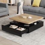 Table basse carr�e pivotante 360�, table d'appoint avec tiroir cach�, panneau de particules, finition ...