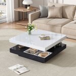 Table basse carre avec plateau blanc brillant de table rotatif  360, double plateau pivotant avec ...