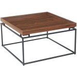 Table basse carr�e avec plateau compartiment� r�versible 80x80cm duplix bois noisette