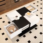 Table basse carrée avec rangement, 2 tiroirs, table d'appoint de canapé, salon / chambre, 70×70×35, 5 ... Table basse carrée avec rangement, 2 tiroirs, table d'appoint de canapé, salon / chambre, 70×70×35, 5 ...