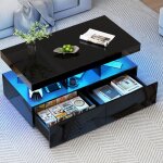 Fortuna lai ? table basse fixe 104x53x46 cm ? 2 tiroirs avec rails coulissants ? �clairage led t�l�command� ...