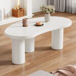 Table basse demi - lune design 107x57x40. 5cm, plateau mdf irrgulier et pieds pvc, support feutre, style ...