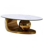 Inside75 - table basse design bowl gold 130 base m�tal dor� plateau marbre blanc